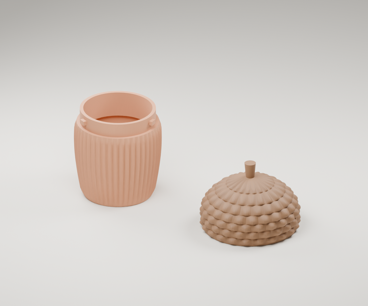 3D-Vorschau aus CharmWerk Studio: Eichel mit Rillen und separatem Deckel