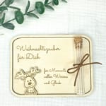 Geldgeschenk Weihnachten Holz mit Reagenzglas – personalisiertes Weihnachtsgeschenk Gravur