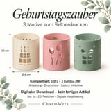 Infografik zu Maßen und Downloadumfang des Geburtstags-Windlicht-Sets