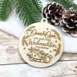 Christbaumschmuck aus Holz – Schlitten mit Familienspruch – Ansicht 1
