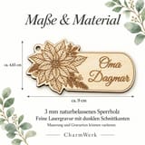 Infografik zu Maßen und Material des Weihnachtsstern-Holzanhängers