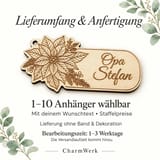 Infografik zu Lieferumfang und Anfertigung der personalisierten Weihnachtsstern-Anhänger
