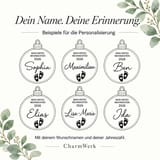 Beispiele der Baby-Holzkugel mit verschiedenen Namen und Jahreszahlen.