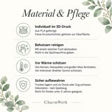Material- und Pflegehinweise für die mehrfarbige PLA-Christbaumkugel.