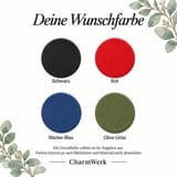 Farbübersicht: Schwarz, Rot, Marine-Blau und Olive-Grün; Schrift und Details in Weiß.
