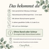 Infografik zum Lieferumfang eines personalisierten Nikolaus-Holzanhängers
