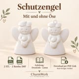 Infografik Schutzengel mit Wickelbaby und Varianten mit und ohne Öse