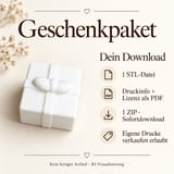 Infografik zum Geschenkpaket-Download mit weißem Paket und Schleife
