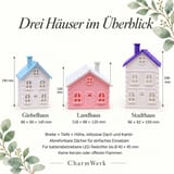 CharmWerk-Maßübersicht für Giebelhaus, Landhaus und Stadthaus mit Hinweisen zur LED-Nutzung