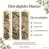 Digitaler Lieferumfang: drei Einzel-SVGs, eine Gesamt-SVG, eine xTool-Studio-Datei und Importhinweise.