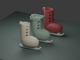 Digitale Modellansicht der drei montierten Deko-Schlittschuhe