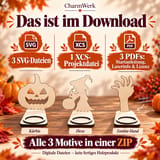 Infografik zum Downloadumfang des Halloween-Teelichthalter-Sets