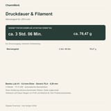 Infografik zu Druckdauer und Filament: Halloween-Geist für LED-Teelicht