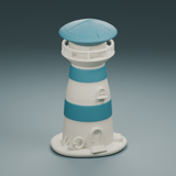 Digitale Modellansicht des Leuchtturm-Fotohalters in Weiß und Blau
