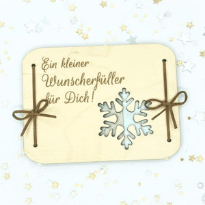 Geldgeschenk Weihnachten Wunscherfüller – Holzkarte mit Gravur Schneeflocke – personalisierte Geschenkidee – Geldverpackung Weihnachten Holz