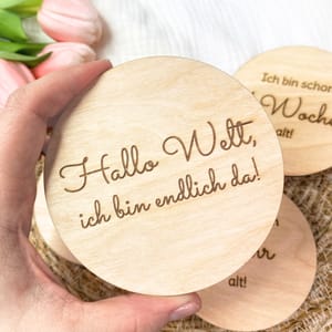 Meilensteinkarten Baby aus Holz rund | 13-teiliges Set | Baby Meilensteine 1–12 Monate | Babyfoto Requisite | Geschenk zur Geburt