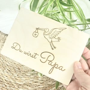 Schwangerschaftsverkündung Papa Holzschild – Du wirst Papa – Geschenk zur Schwangerschaft aus Holz mit Storch Gravur