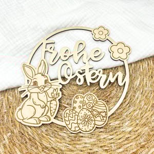 Osterkranz Holz Frohe Ostern, Türkranz Osterhase, Fensterbild Ostern, Holz Anhänger Osterdeko
