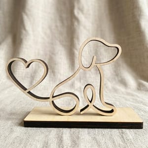 Line Art Hund aus Holz mit Holzplattform – moderne Hunde-Deko, Geschenk für Hundeliebhaber, optional personalisierbar, handgemacht