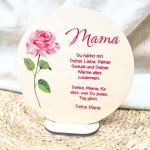 Muttertagsgeschenk personalisiert für Mama mit Spruch & Blumenmotiv | Geschenk Oma Holzschild mit Standfuß | Deko Aufsteller Geburtstag