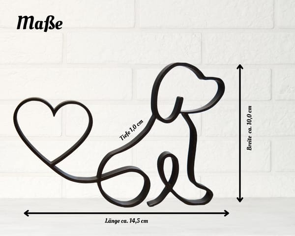 Hund - Line Art 3D Druck, Moderne Dekoration und Geschenkidee für Hundebesitzer, Adenken an verstorbene Hunde, Geschenk für Hundebesitzer