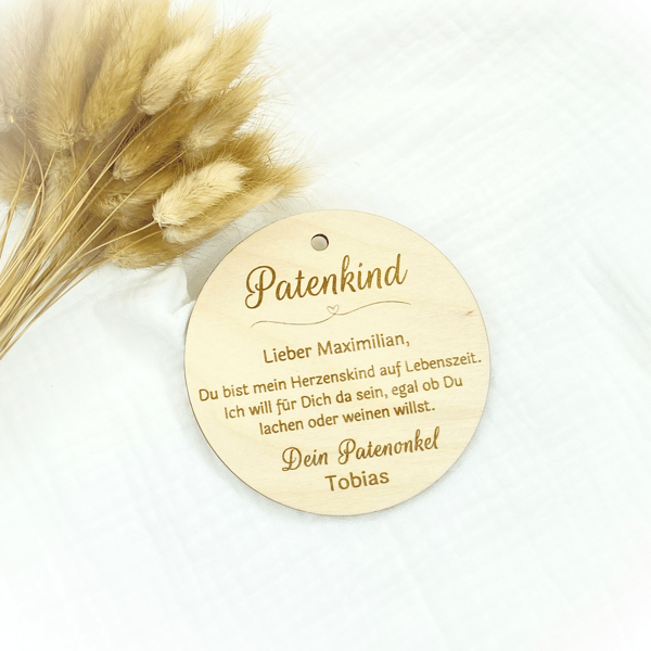 Personalisiertes Taufgeschenk Patenkind – Holzschild mit Gravur – Geschenk Patenonkel Patentante – Namensschild zur Taufe Geburt