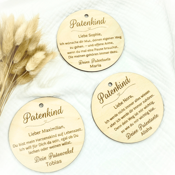 Personalisiertes Taufgeschenk Patenkind – Holzschild mit Gravur – Geschenk Patenonkel Patentante – Namensschild zur Taufe Geburt