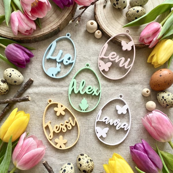 Personalisierte Osteranhänger mit Name | 3D-gedrucktes Osterei | Osterdeko Anhänger für Osterkorb & Osternest