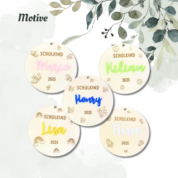 Einschulung Schultüten Anhänger Holz personalisiert Schulkind 2025 - verschiedene Motive – Schule Geschenk mit Name in 3D – Deko Schulanfang