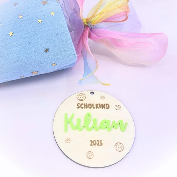 Einschulung Schultüten Anhänger Holz personalisiert Schulkind 2025 - verschiedene Motive – Schule Geschenk mit Name in 3D – Deko Schulanfang