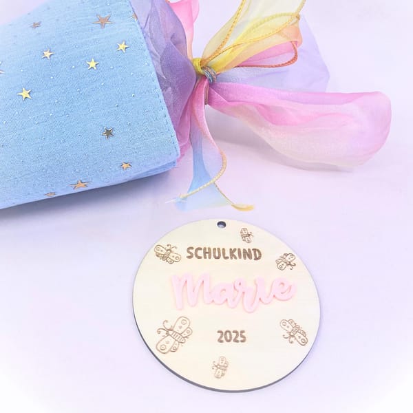 Einschulung Schultüten Anhänger Holz personalisiert Schulkind 2025 - verschiedene Motive – Schule Geschenk mit Name in 3D – Deko Schulanfang
