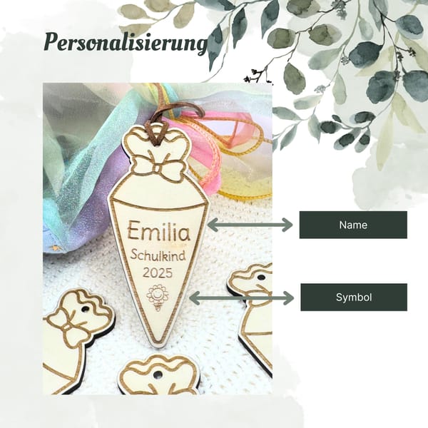 Einschulung - Schultüten Anhänger personalisiert Holz – Schulkind 2025 – Geschenk Schulanfang – Namensschild mit Symbol – Deko Erstklässler