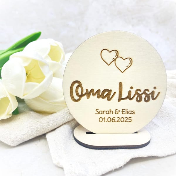 Tischkarte Hochzeit Holz personalisiert – Platzkarte mit Namen u. Hochzeitsdatum – Gastgeschenk nachhaltige Tischdeko mit Gravur - Taufe