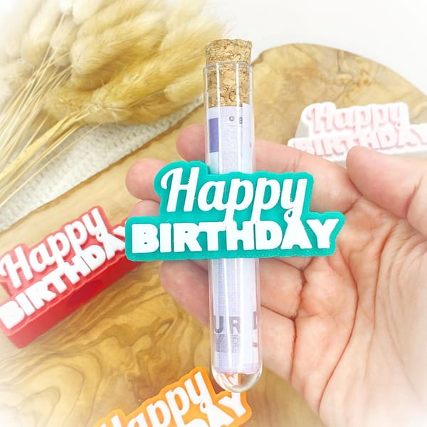 Geburtstag Geldgeschenk „Happy Birthday“ | Personalisierbar mit Reagenzglas | Originelles Geschenk zum Geburstag | Mitbringsel | Kleinigkeit