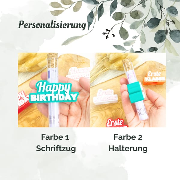 Geburtstag Geldgeschenk „Happy Birthday“ | Personalisierbar mit Reagenzglas | Originelles Geschenk zum Geburstag | Mitbringsel | Kleinigkeit