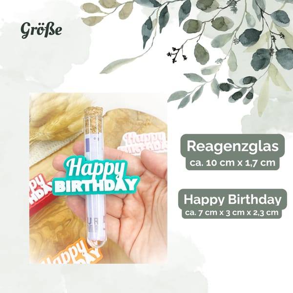 Geburtstag Geldgeschenk „Happy Birthday“ | Personalisierbar mit Reagenzglas | Originelles Geschenk zum Geburstag | Mitbringsel | Kleinigkeit