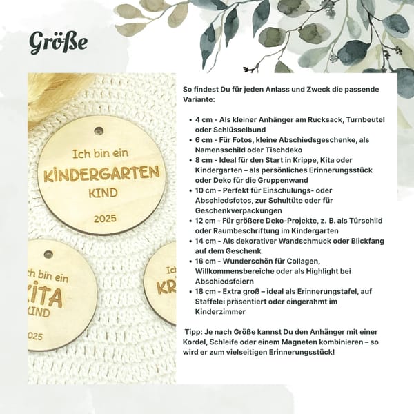 Holzanhänger Ich bin ein Kindergartenkind Kitakind Krippenkind 2025 - personalisiert – Geschenk zum Start oder Abschied
