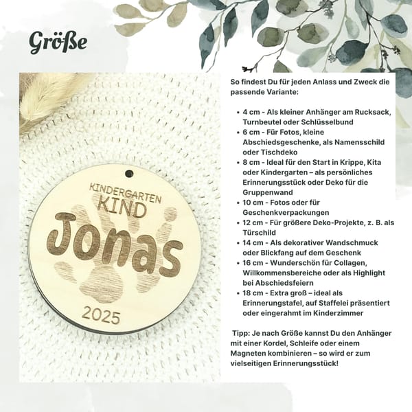 Kindergarten Anhänger 2025 Holz – Personalisiert mit Name – Geschenk Krippe Kita Kindergartenstart – Erinnerung erster Tag - Kitakind