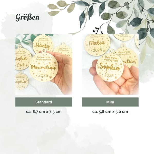 Handgemachte Holz-Christbaumkugel "Mein erstes Weihnachten" - Personalisierbar - Deutsche Handwerkskunst