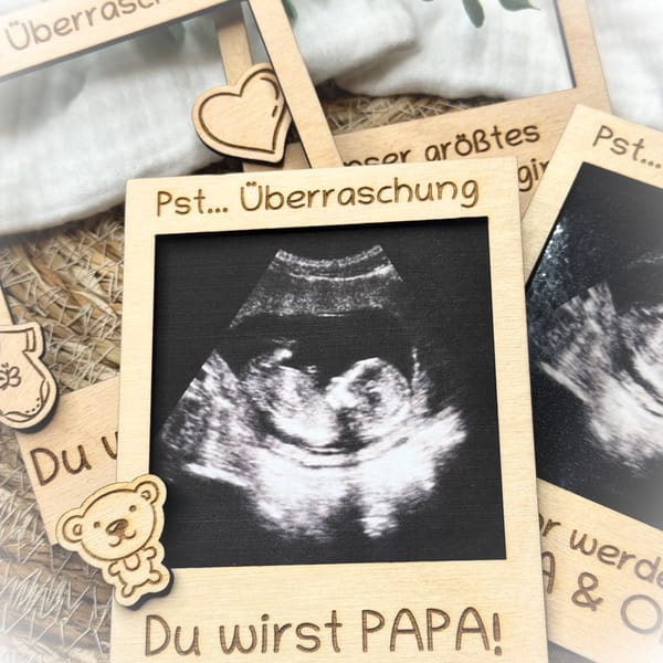 Schwangerschaft verkünden - Ultraschallbild Polaroid Fotorahmen – Du wirst Papa/Mama/Tante/Onkel/Oma/Opa – Handgemacht – 12x9 cm