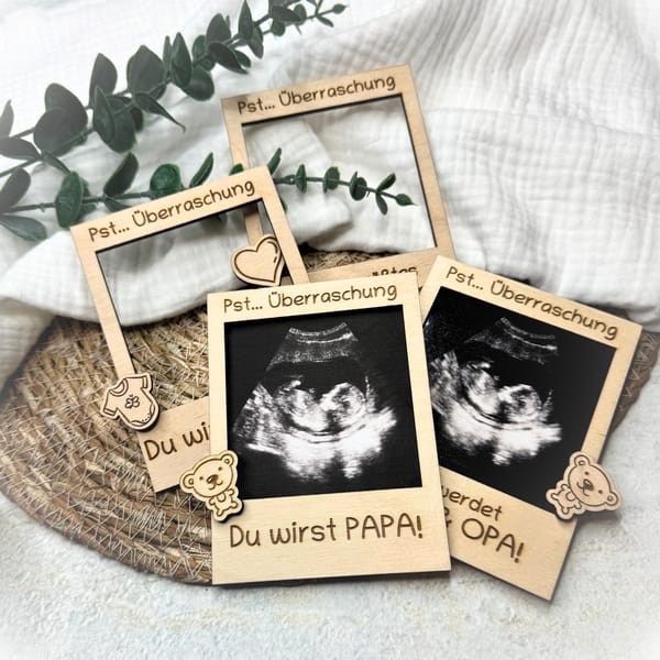Schwangerschaft verkünden - Ultraschallbild Polaroid Fotorahmen – Du wirst Papa/Mama/Tante/Onkel/Oma/Opa – Handgemacht – 12x9 cm