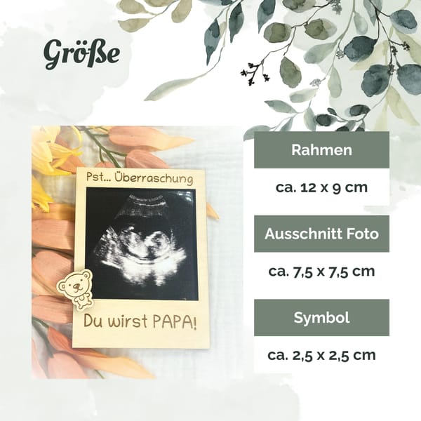 Schwangerschaft verkünden - Ultraschallbild Polaroid Fotorahmen – Du wirst Papa/Mama/Tante/Onkel/Oma/Opa – Handgemacht – 12x9 cm