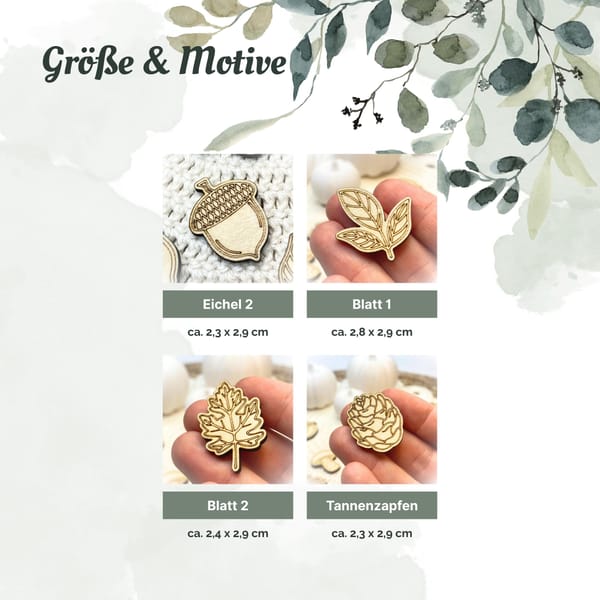 Streudeko Herbst aus Holz – 10 Motive – Igel, Kürbis, Eichhörnchen, Pilz, Eichel – Herbstdeko natur Lasergravur Tischdeko & Bastelmaterial
