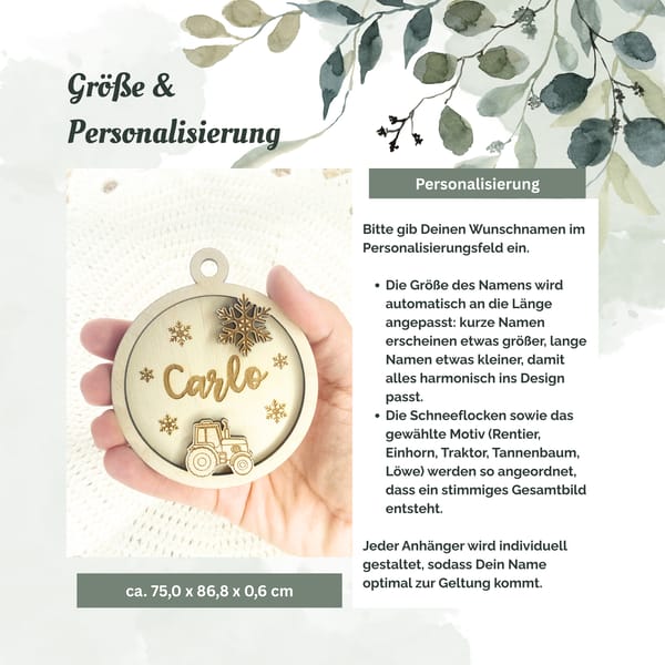 Personalisierter Weihnachtsanhänger mit Namen – Christbaumschmuck Holz, Geschenkanhänger Weihnachten, personalisierte Deko Kinder und Familie