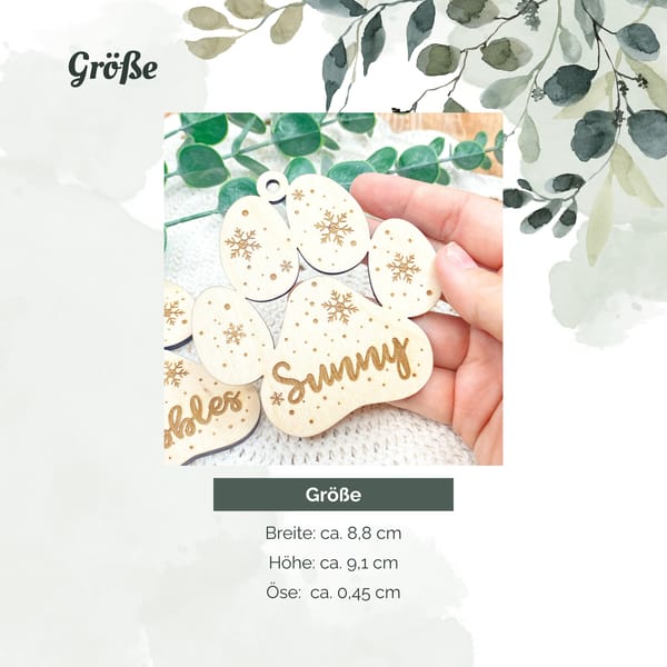 Christbaumkugel Pfote Hund Katze – Weihnachtsornament Haustier Holz Anhänger mit Name personalisiert