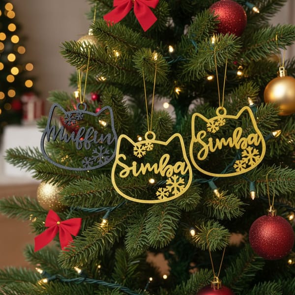 Personalisierter Katzenanhänger Weihnachten – Katzenkopf Christbaumschmuck mit Namen – Geschenk für Katzenfreunde