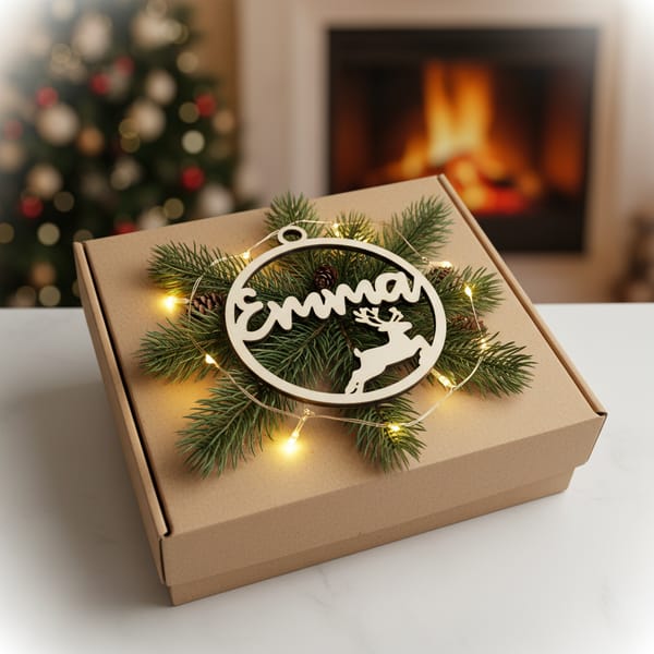 Weihnachtsbaum Anhänger personalisiert – Christbaumkugel Holz Namensanhänger Weihnachten – Geschenk mit Name – Rentier Sterne Engel Tannen