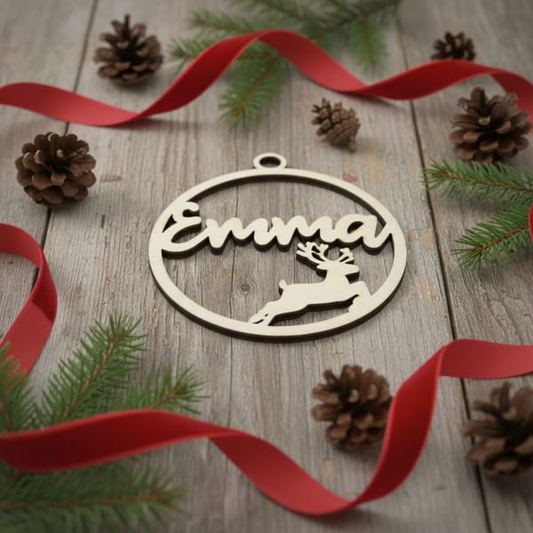 Weihnachtsbaum Anhänger personalisiert – Christbaumkugel Holz Namensanhänger Weihnachten – Geschenk mit Name – Rentier Sterne Engel Tannen