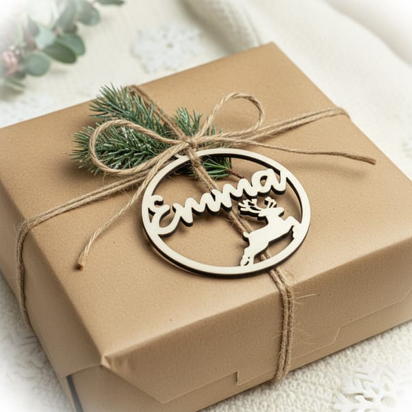 Weihnachtsbaum Anhänger personalisiert – Christbaumkugel Holz Namensanhänger Weihnachten – Geschenk mit Name – Rentier Sterne Engel Tannen