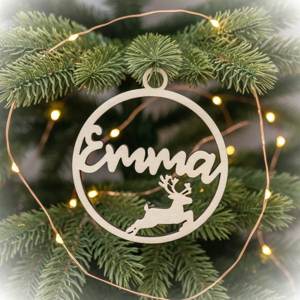 Weihnachtsbaum Anhänger personalisiert – Christbaumkugel Holz Namensanhänger Weihnachten – Geschenk mit Name – Rentier Sterne Engel Tannen